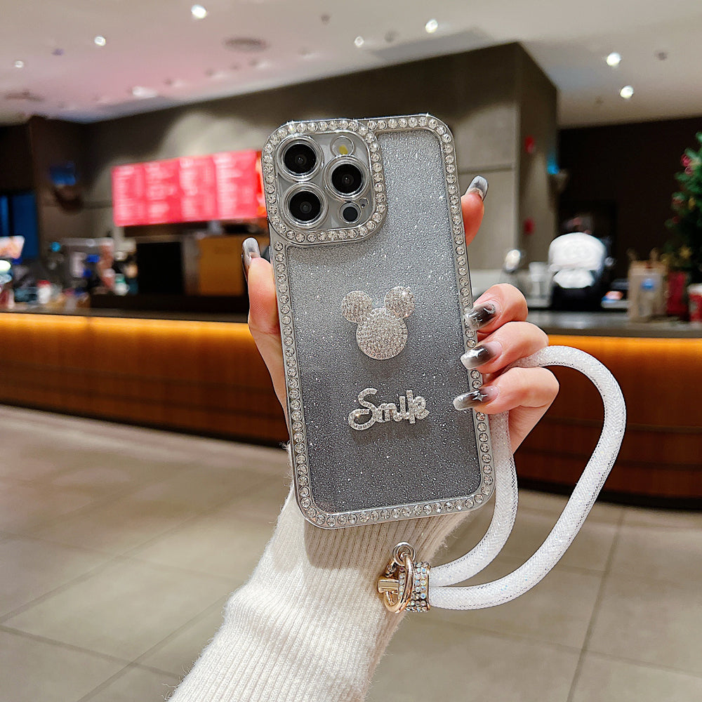 Luxury Design Glittery Cartoon Diamond Border Phone Case with Bracelet