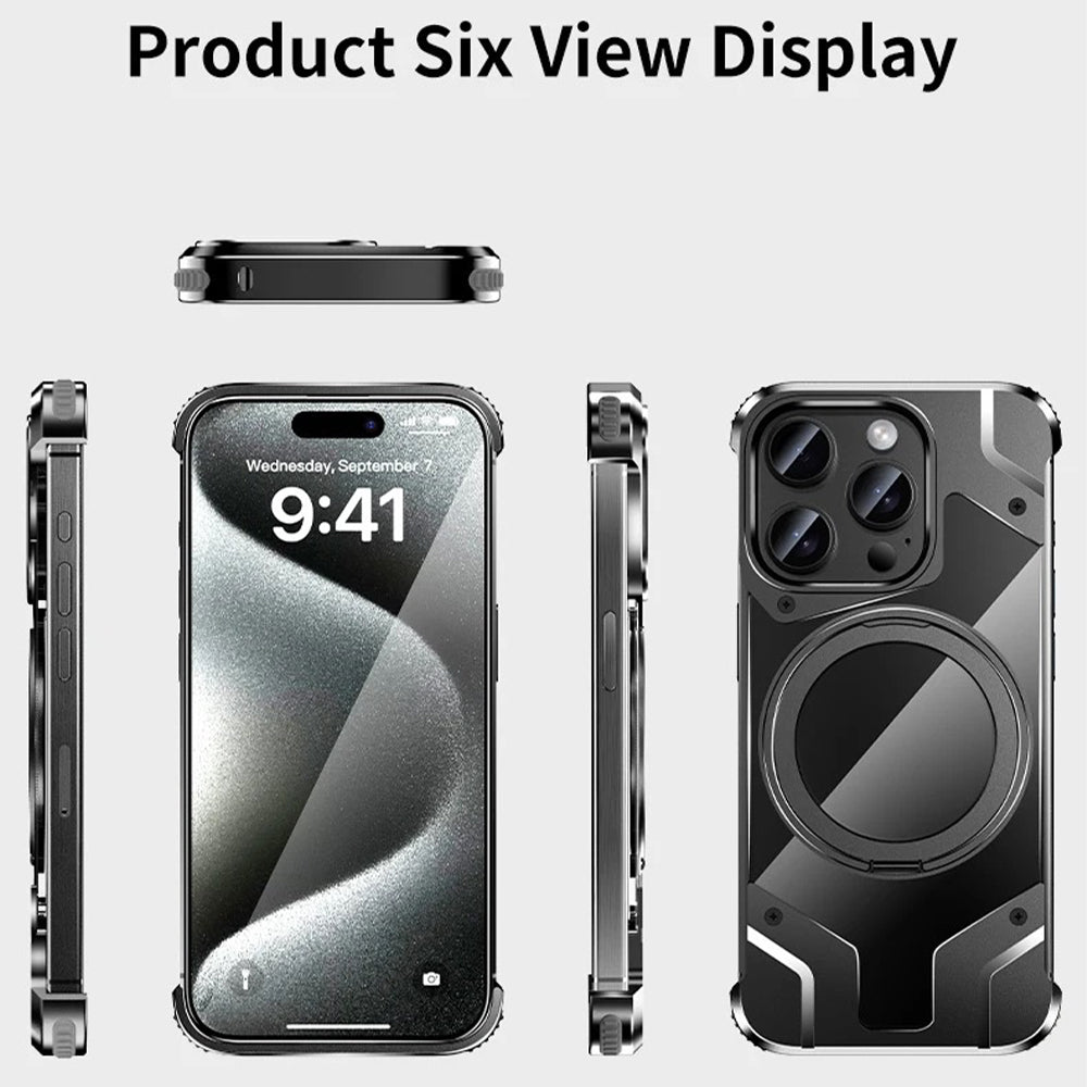Magnetic Aluminum Alloy Frame Shockproof Phone Case with Ring Holder - iPhone 13