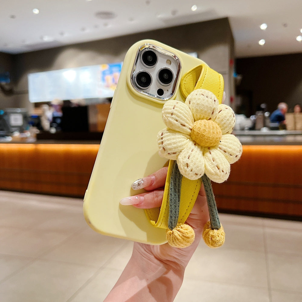 Silicone Metal Ring Flower Wrist Strap Holder Phone Case