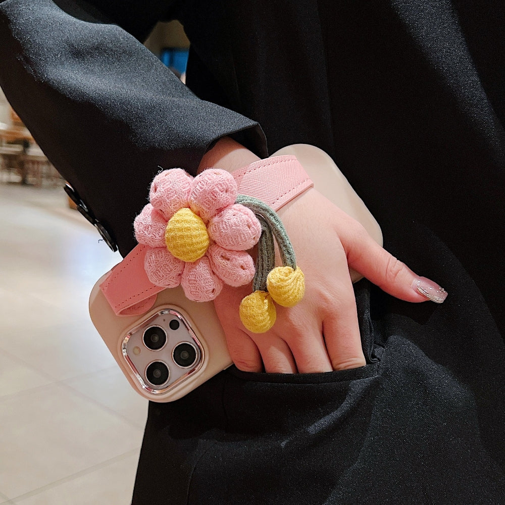Silicone Metal Ring Flower Wrist Strap Holder Phone Case