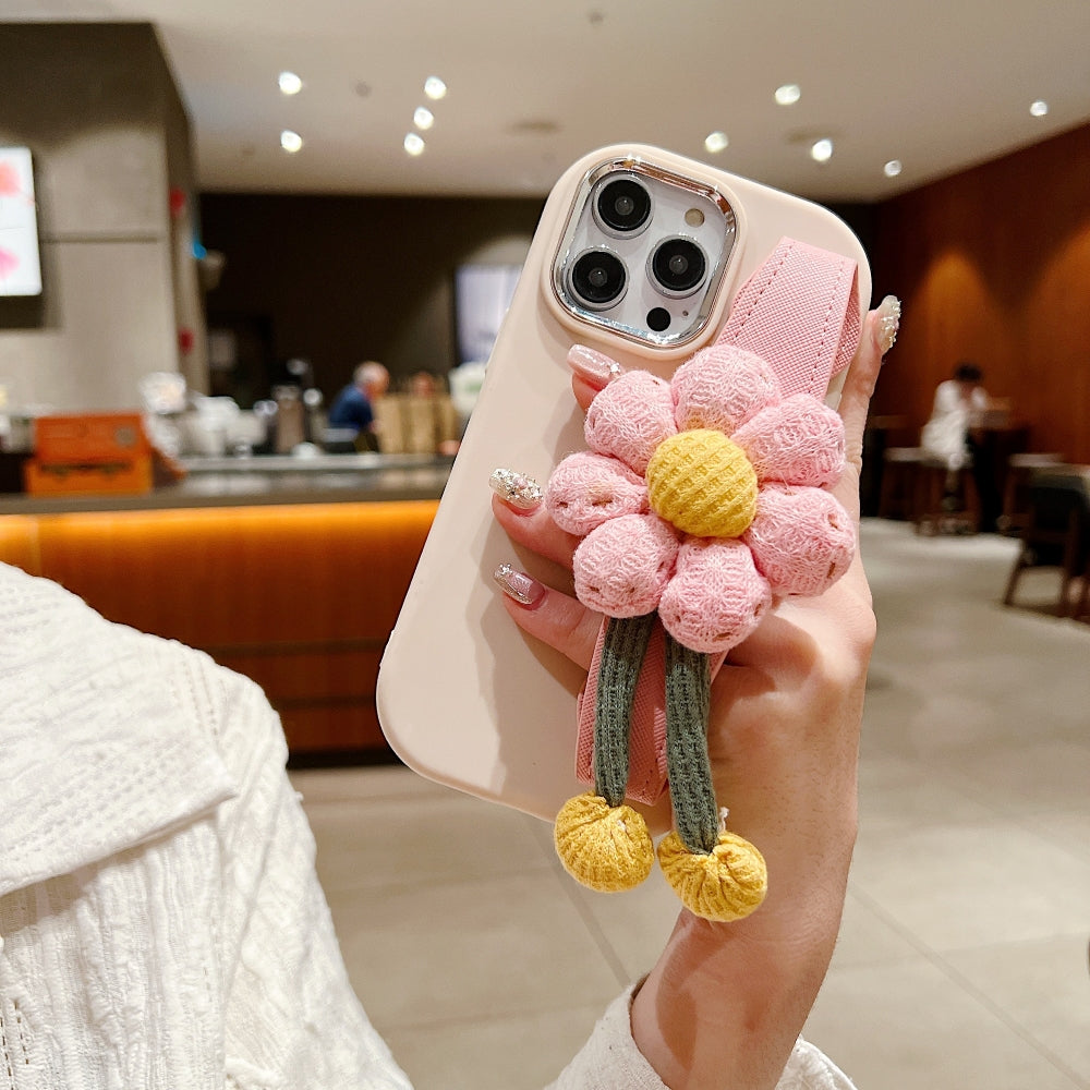 Silicone Metal Ring Flower Wrist Strap Holder Phone Case