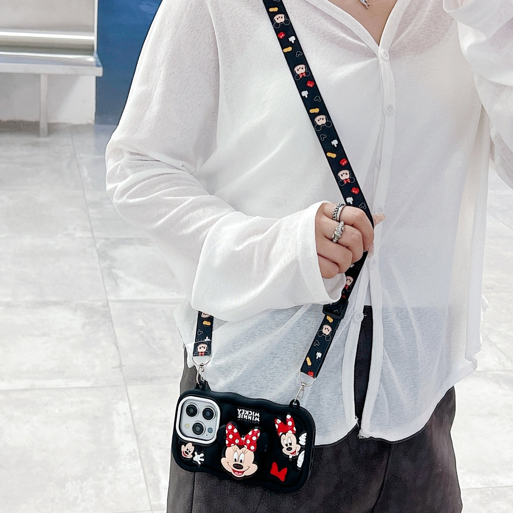 Minnie Cartoon Kickstand Phone Case with Shoulder Strap