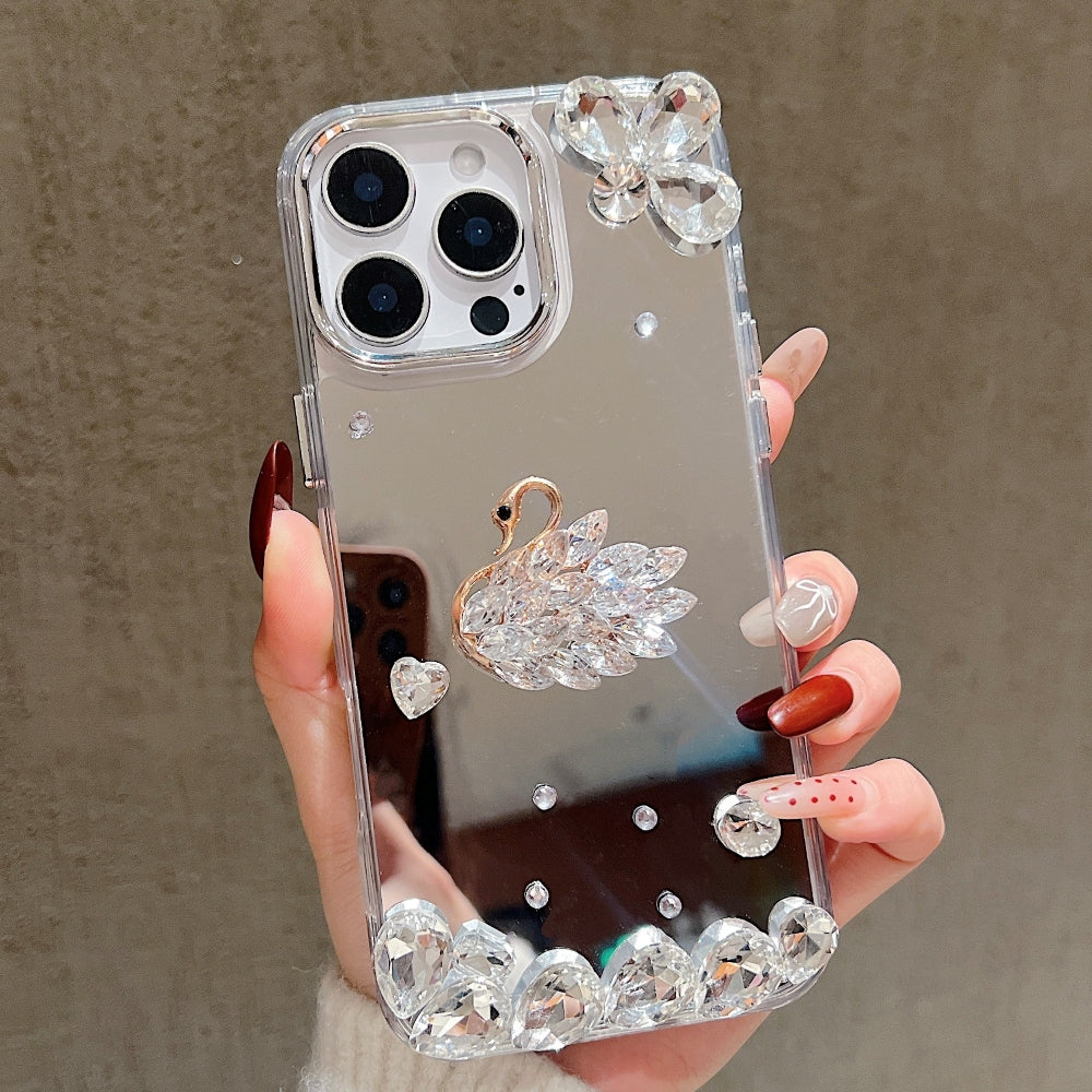Mirror Flash Diamond Swan Phone Case