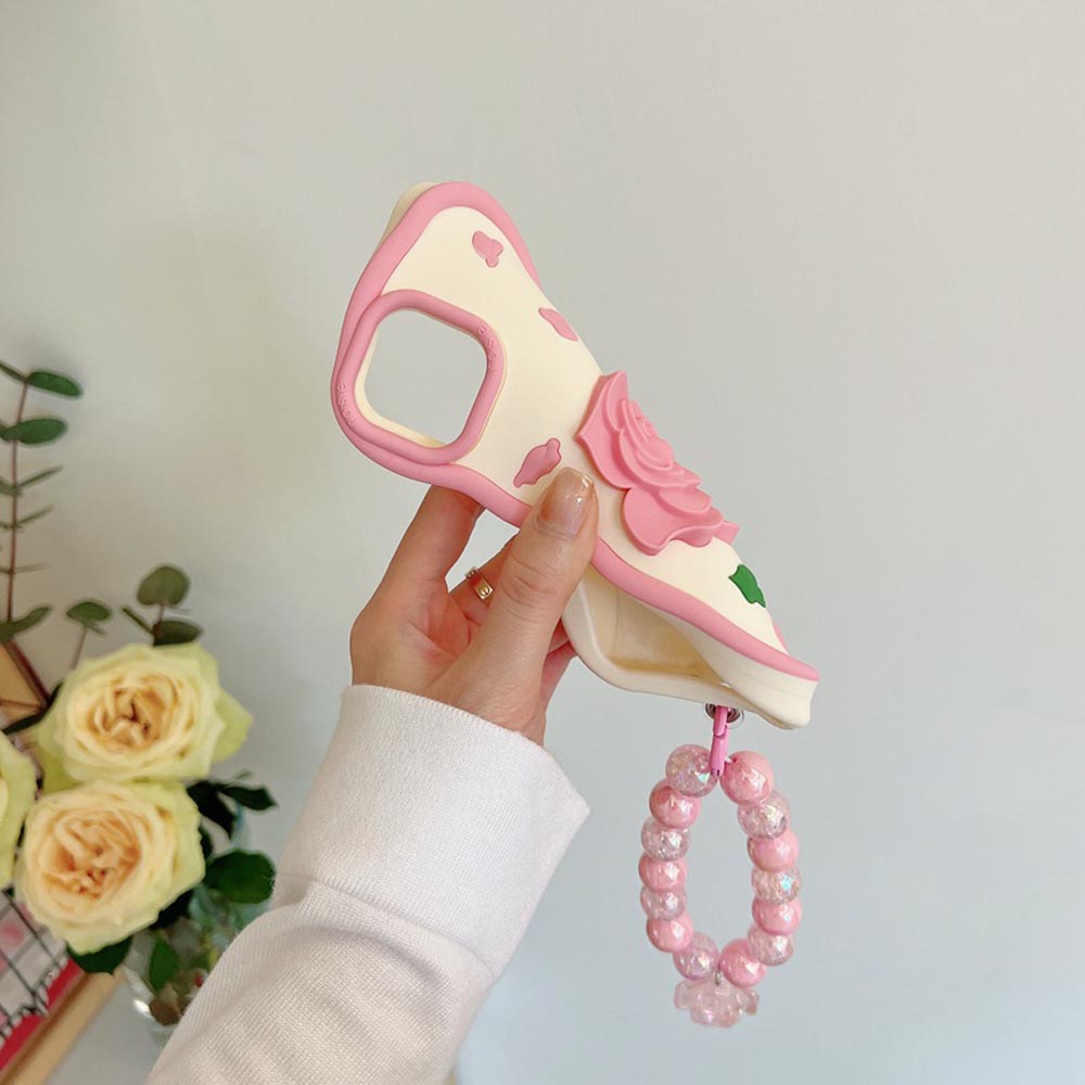Pink Rose Silicone Soft Cover With Bracelet - iPhone 13 Pro