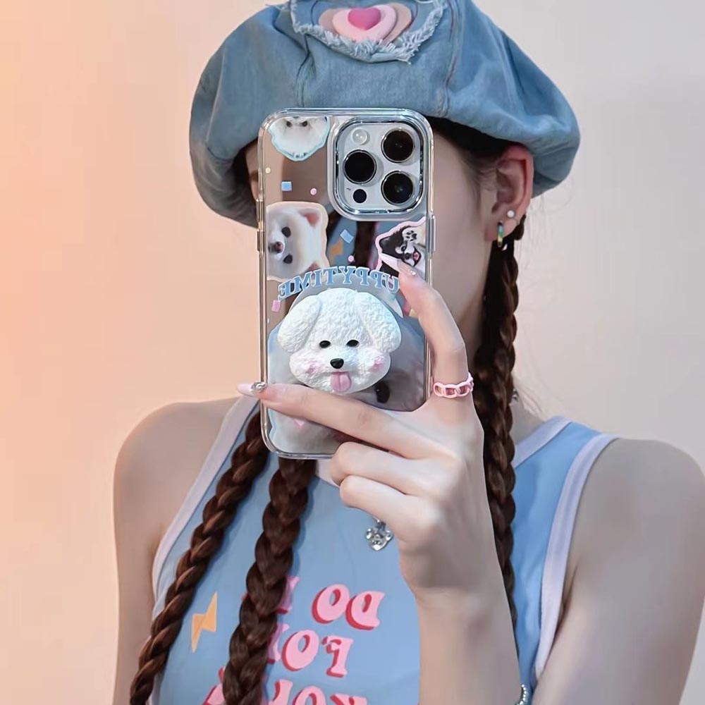 Puppy Face Luxury Plating Case with Puppy Face Stand- iPhone 15 Pro