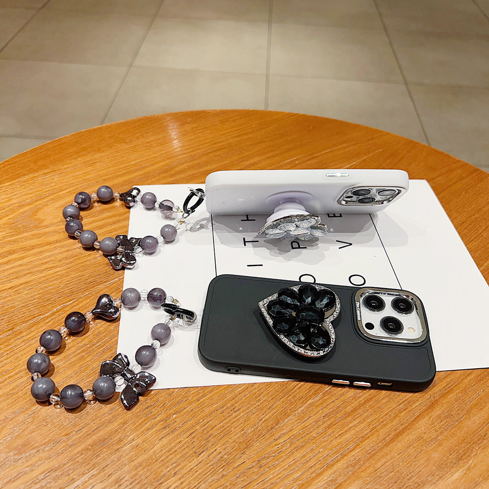 Stone Heart Shape Stand Silicone Phone Case with Bracelet