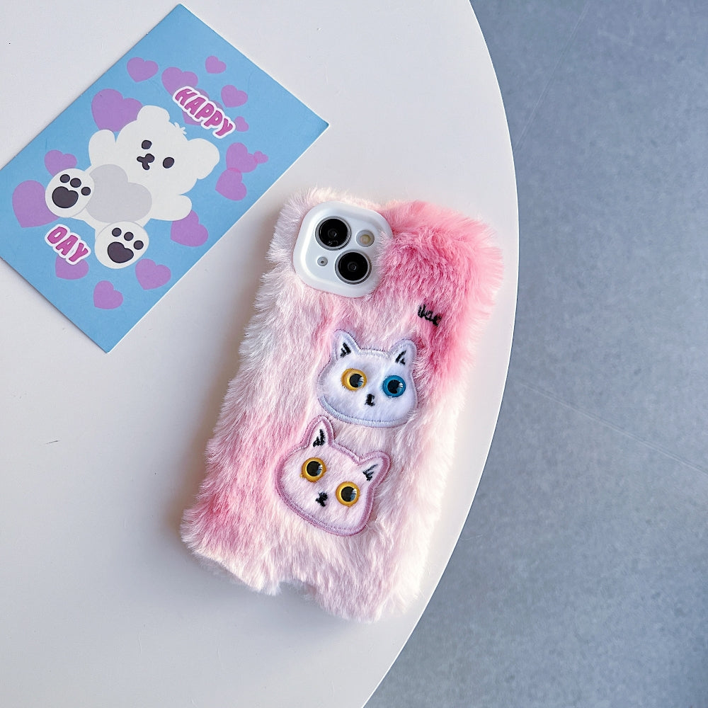 Warm Fluffy Furry Cat Embroided Camera Protection Phone Case