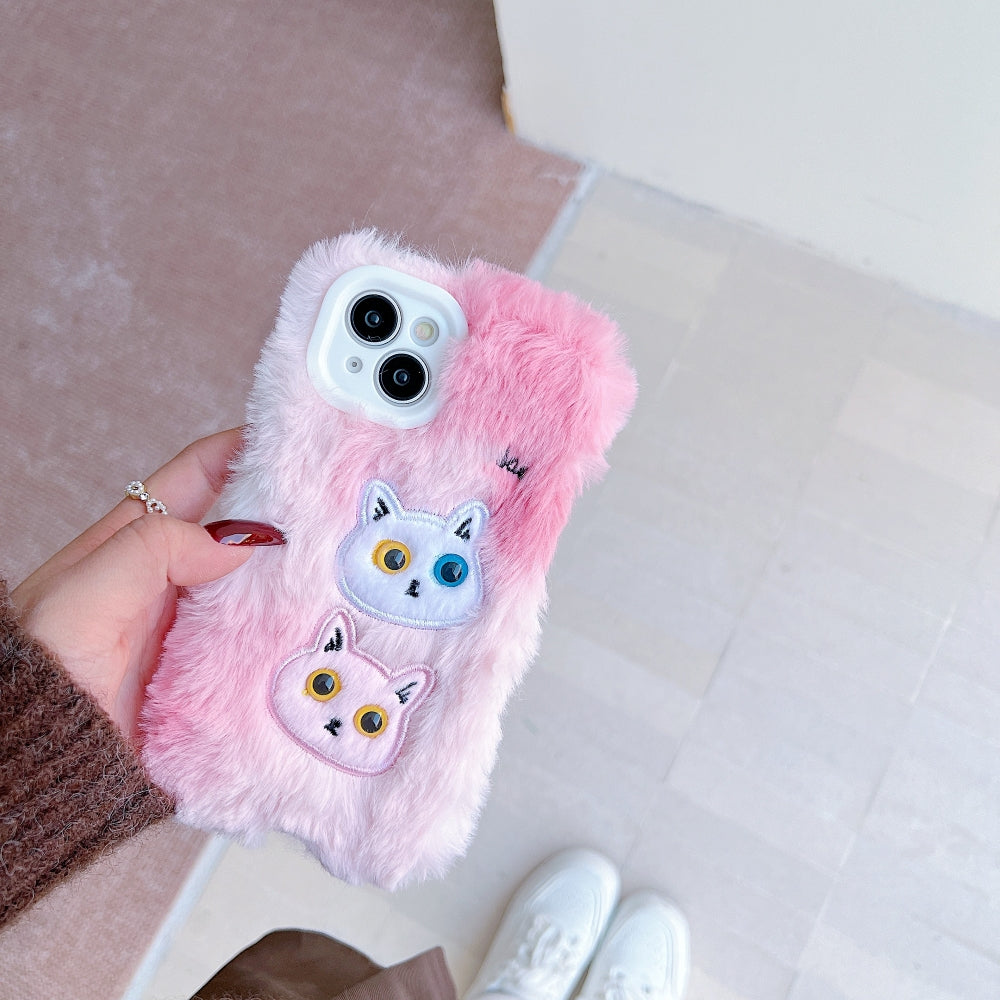 Warm Fluffy Furry Cat Embroided Camera Protection Phone Case