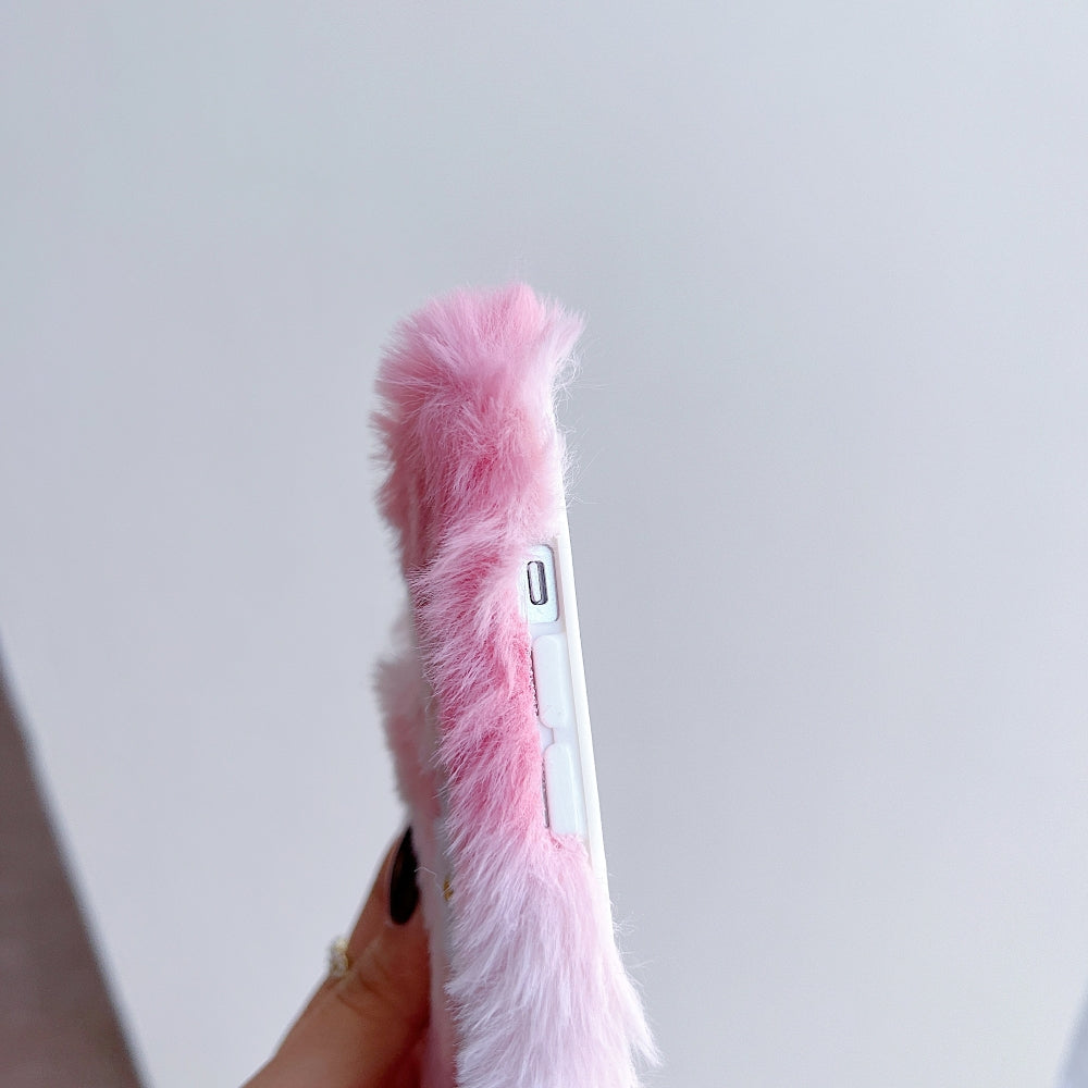 Warm Fluffy Furry Cat Embroided Camera Protection Phone Case