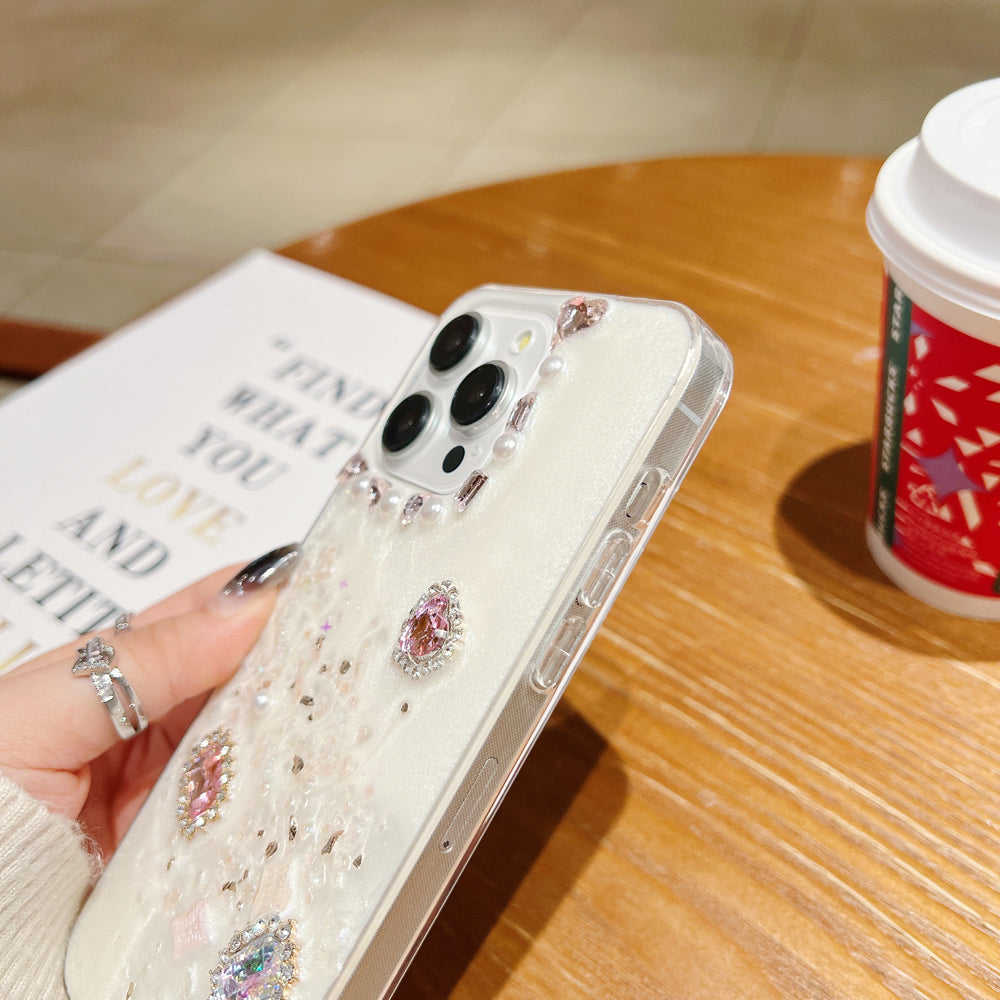 White Rubber Gel Coating Colorful Stone Phone Case