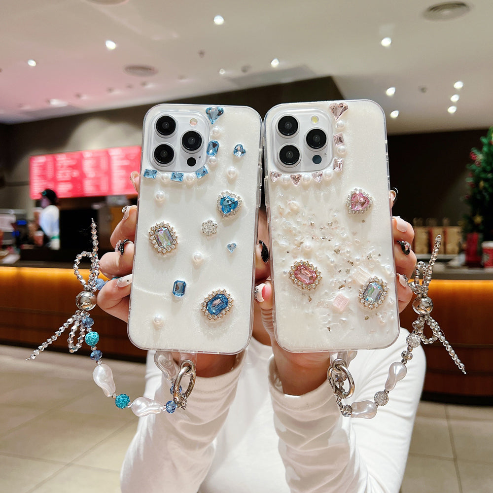 White Rubber Gel Coating Colorful Stone Phone Case